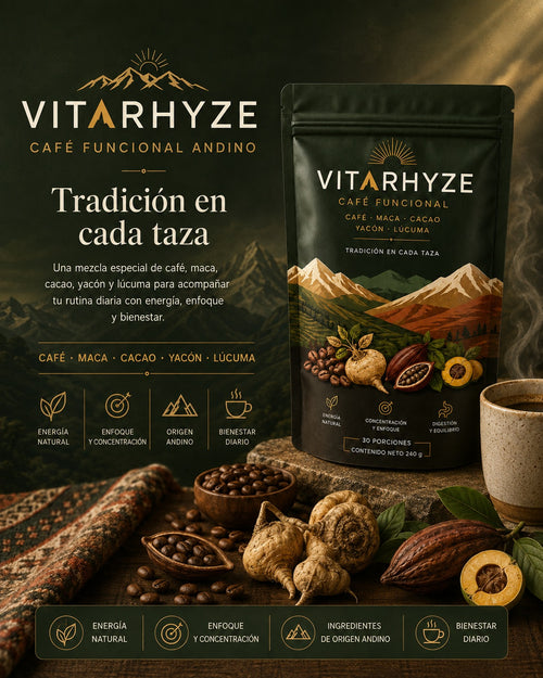 VITARHYZE – Café Funcional con Maca, Cacao, Yacón y Lúcuma