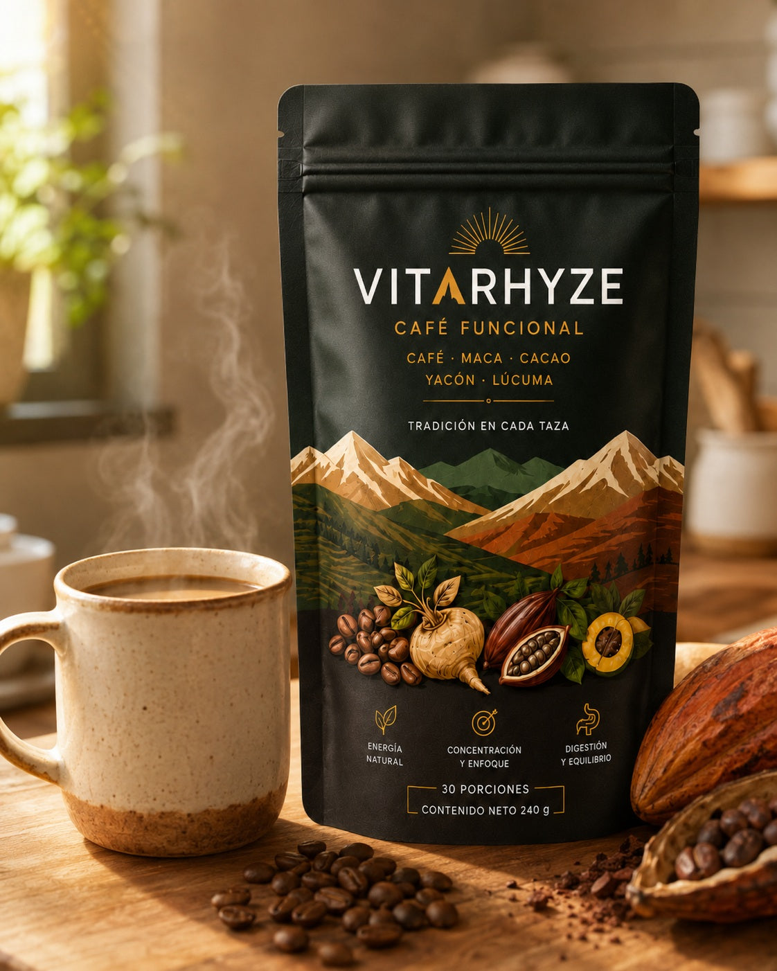 VITARHYZE – Café Funcional con Maca, Cacao, Yacón y Lúcuma